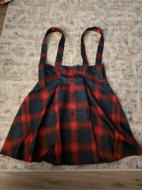 SHEIN Red and Black Plaid Suspender Skirt Dress
